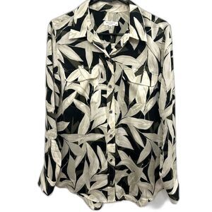 Equipment Femme M Leaf Print Button Down Shirt Office Workwear Chic Business